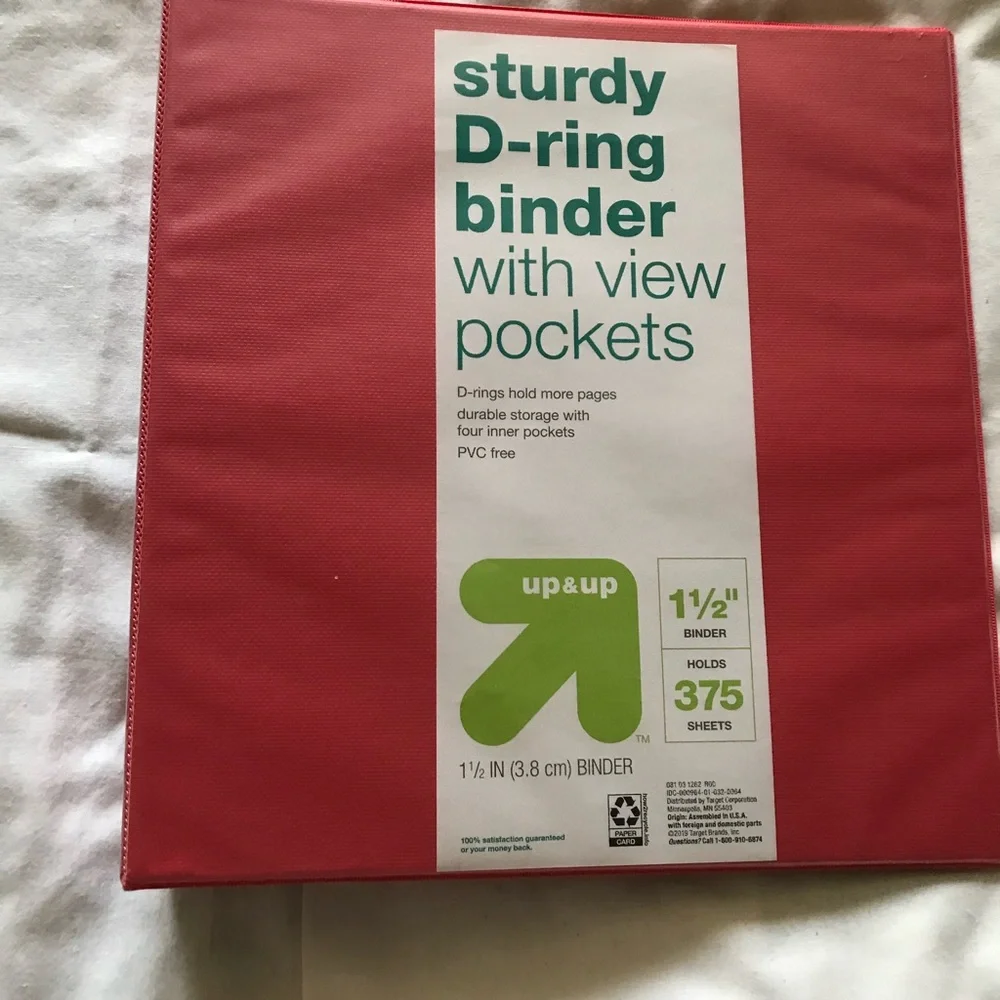 Set of 5 1 1/2” D-Ring Binders w View Pockets in Red, Yellow, Blue, Purple (2)
